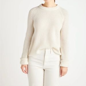 Quince Ivory Cream Neutral Cashmere Boxy Crop Fisherman Ribbed Crewneck Sweater